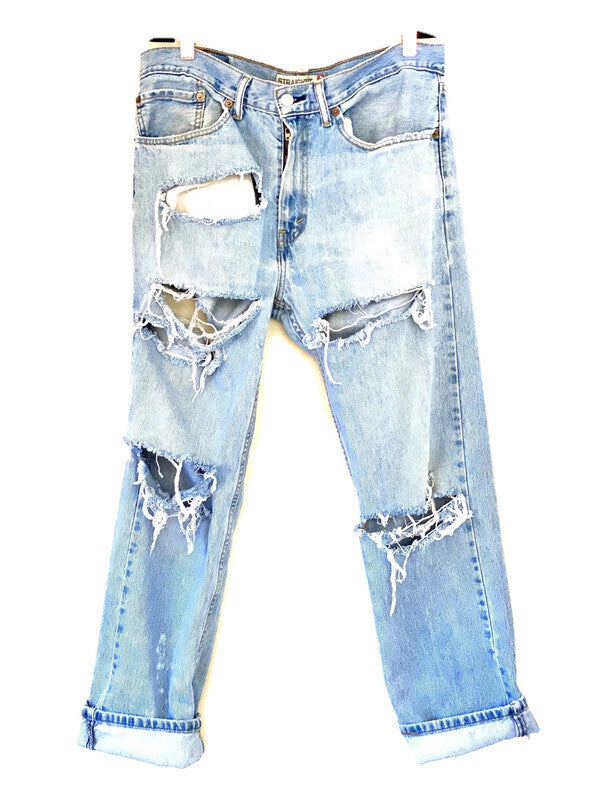 Levis Vintage Upcycled Sustainable Fashion Festival Boho Denim Cutout Jeans