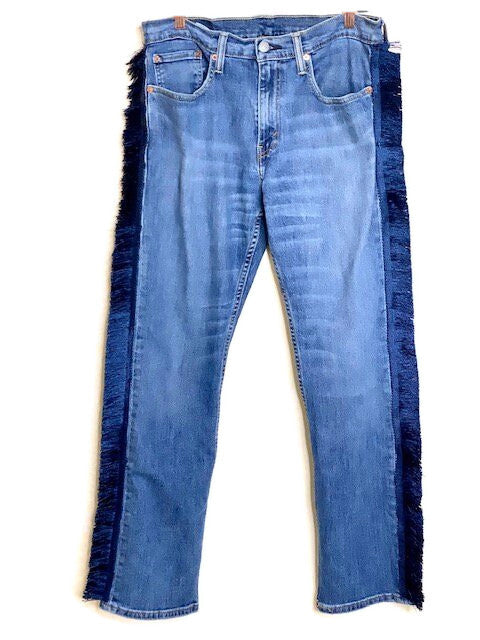 Vintage Levis Upcycled Fringe Trim Jeans Festival Boho Gypsy 
