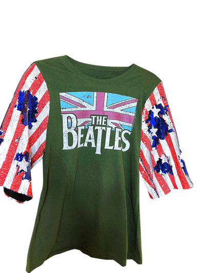 Beatles Stars Stripes Sequin Sleeve Vintage Graphic T Shirts