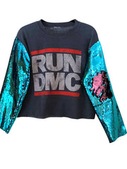 RUN DMC Vintage Custom Remix Cut Off Sweat SequinShirt