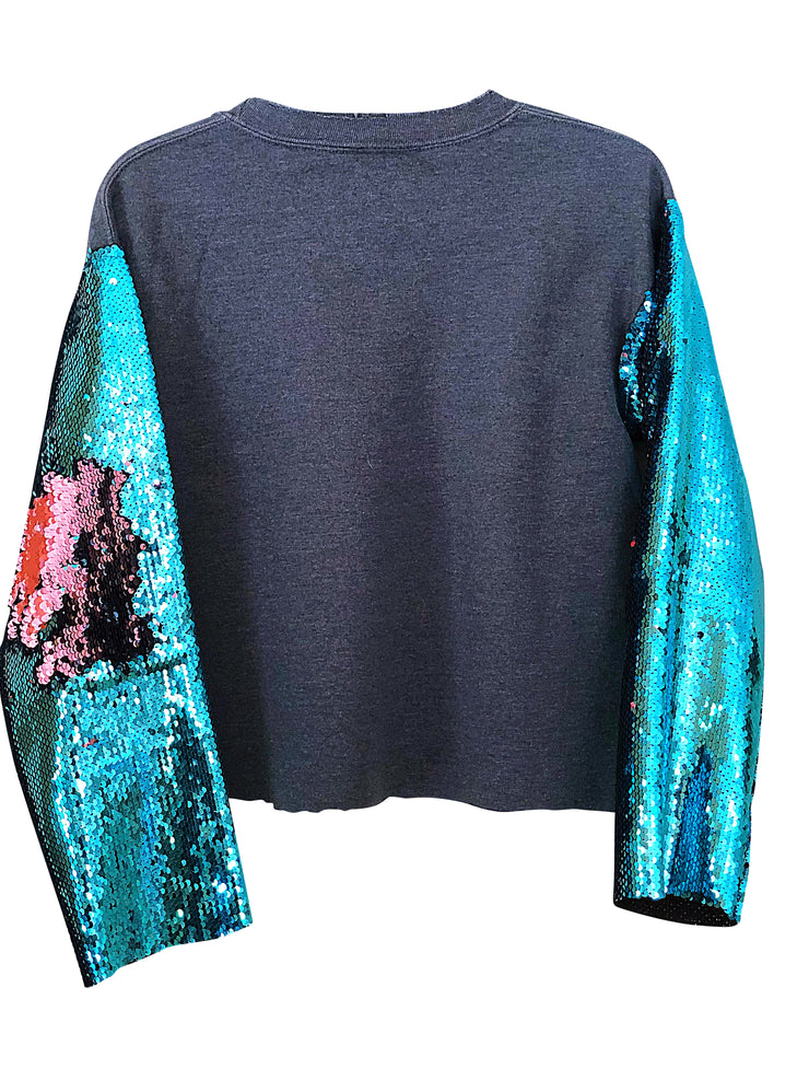 RUN DMC Vintage Custom Remix Cut Off Sweat Sequin Shirt