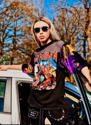 Iron Maiden Vintage Boho Graphic Festival Sequin T Shirt 