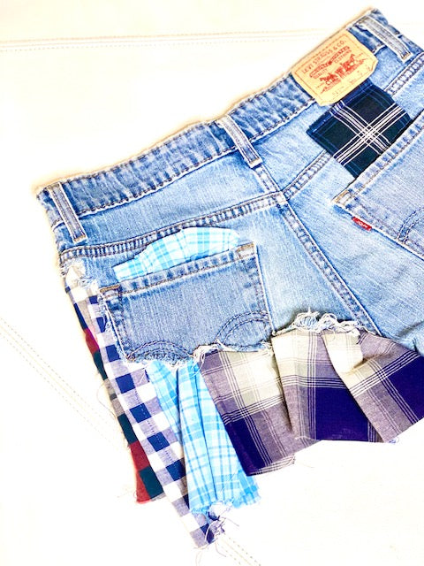 Levis Vintage Upcycled Patchwork Sustainable Fashion Festival Boho Denim Jeans