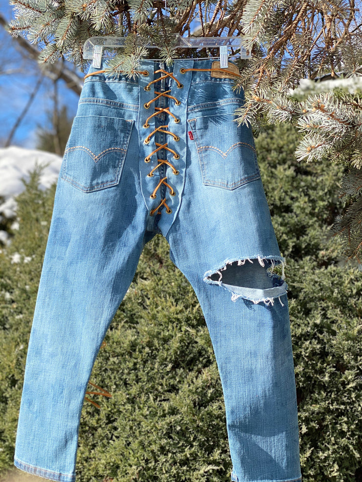 Levis Vintage Boho Jeans Denim Festival Outfit Chic Upcycled Streetsyle Womens Sustainable Hip Hop Party 