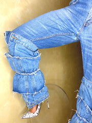Levis Vintage Upcycled Ruffle Sustainable Fashion Festival Boho Denim Jeans