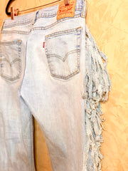 Levis Vintage Upcycled Sustainable Fashion Festival Boho Fringe Denim Jeans