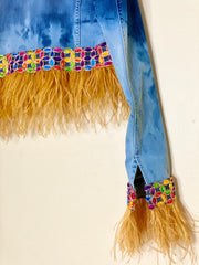 Levis Vintage Upcycled Sustainable Fashion Festival Boho Feather Cutoff Denim Jacket