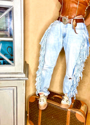 Levis Vintage Upcycled Sustainable Fashion Festival Boho Fringe Denim Jeans