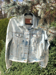 Levis Vintage Upcycled Sustainable Fashion Festival Boho Speckled Denim Jacket